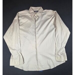 Material London Men's Dress Shirt XL 17 34/35 Beige Tan Cotton Stretch Business